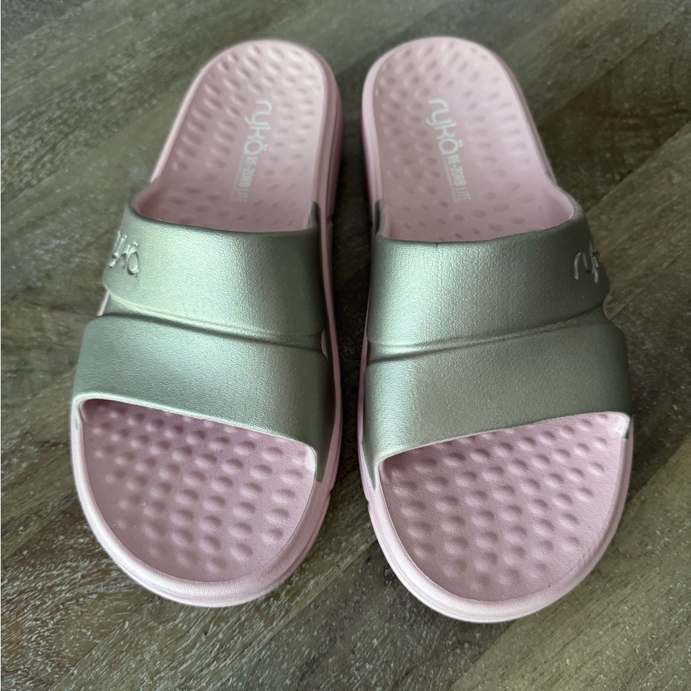 Ryka Women's Pink and Silver Slide Sandals